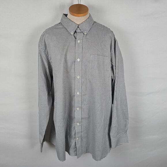 Duluth Trading Dress Shirt Men's 2XLT Black White Check Button Collard Cotton - Picture 1 of 16